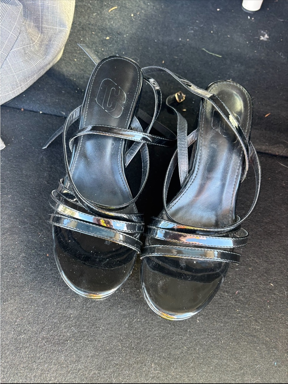 2/10$ Black Patent Platform Block Heel Sandals | Wrap Around Ankle | Size 8